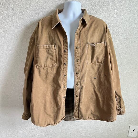 Carhartt Canvas Flannel Lined Shirt Jacket Men's 3XL Tan Khaki Workwear Flaw - Picture 1 of 9